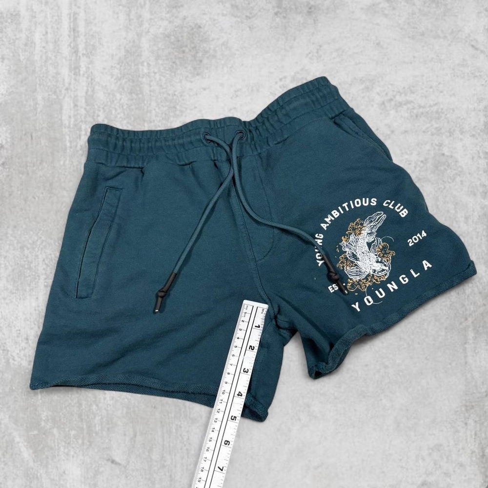 YoungLA Young Ambitious Club 2014 Koi Graphic Shorts Teal Blue Medium YLA152 - Picture 5 of 7